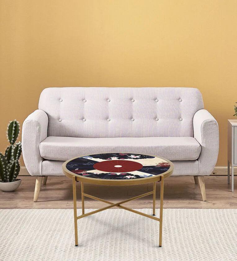 Whirls Glass Top Coffee Table in Blue Colour - Ouch Cart