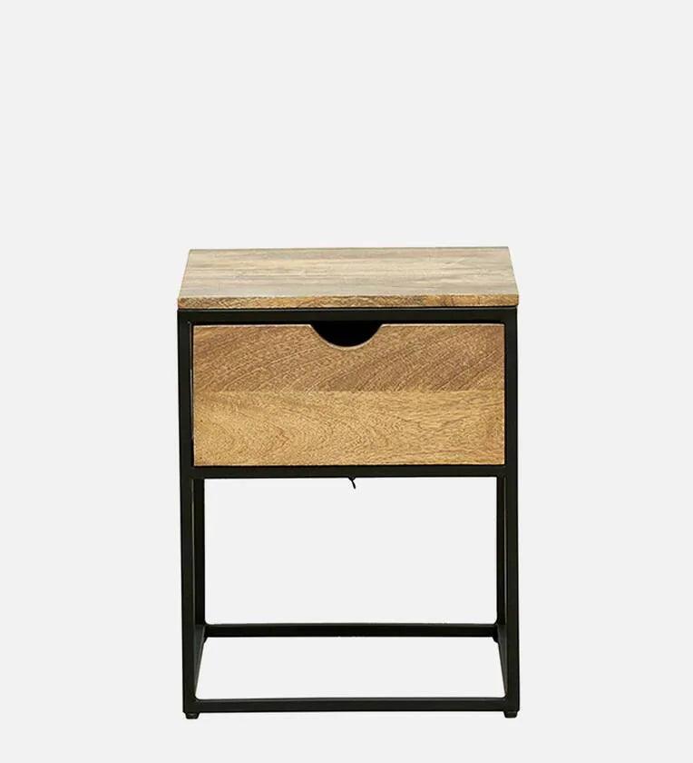 Metal Bedside Table In Natural Finish With Drawer - Ouch Cart