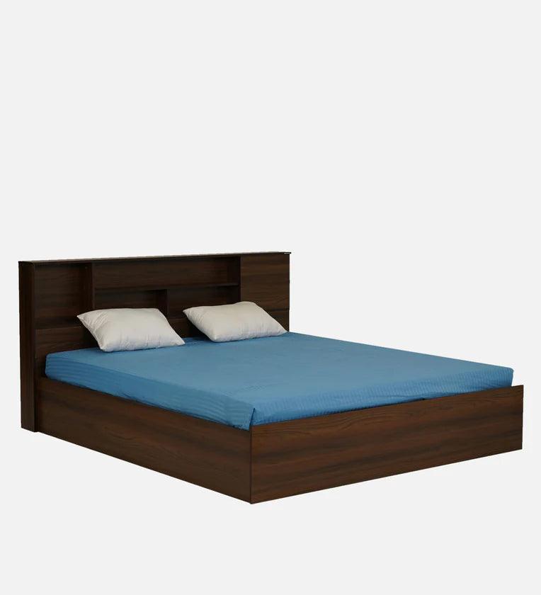 King Size Bed in Walnut Finish with Box Storage - Ouch Cart