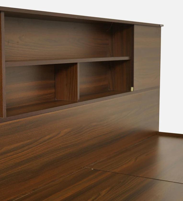 King Size Bed in Walnut Finish with Box Storage - Ouch Cart