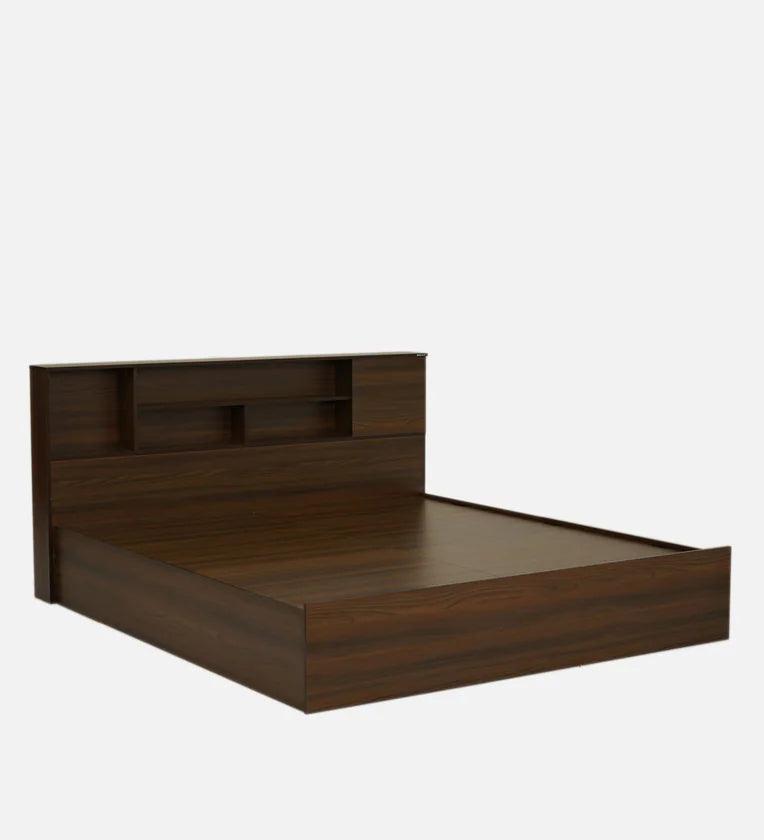 King Size Bed in Walnut Finish with Box Storage - Ouch Cart
