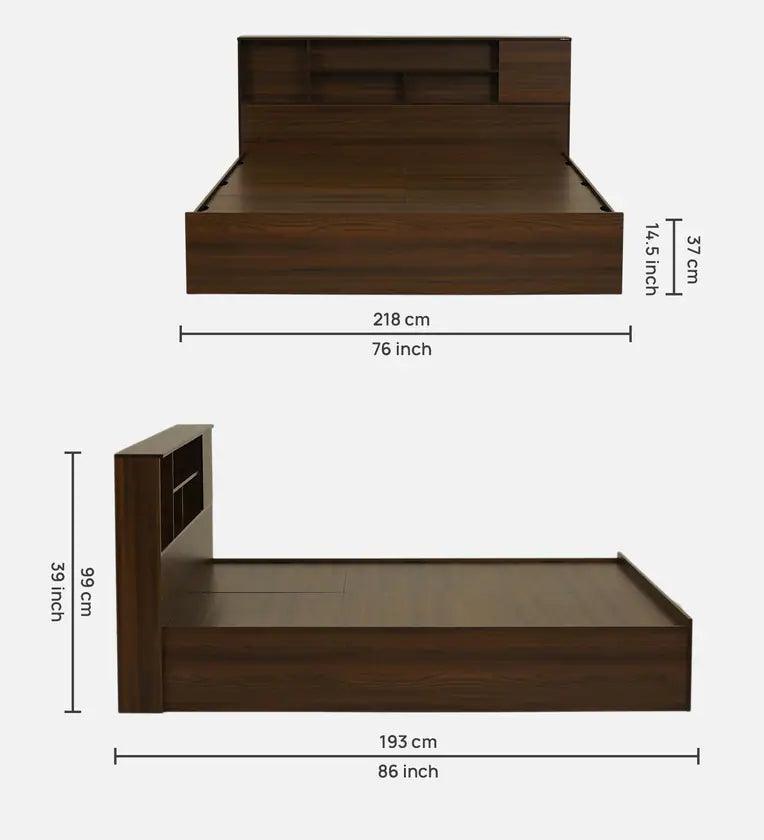 King Size Bed in Walnut Finish with Box Storage - Ouch Cart