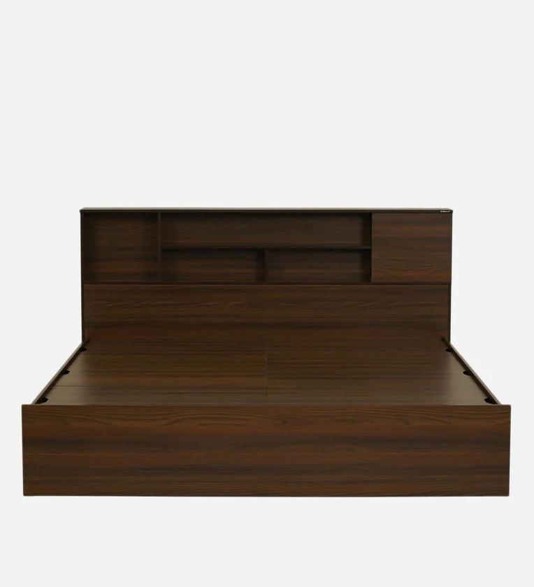 King Size Bed in Walnut Finish with Box Storage - Ouch Cart