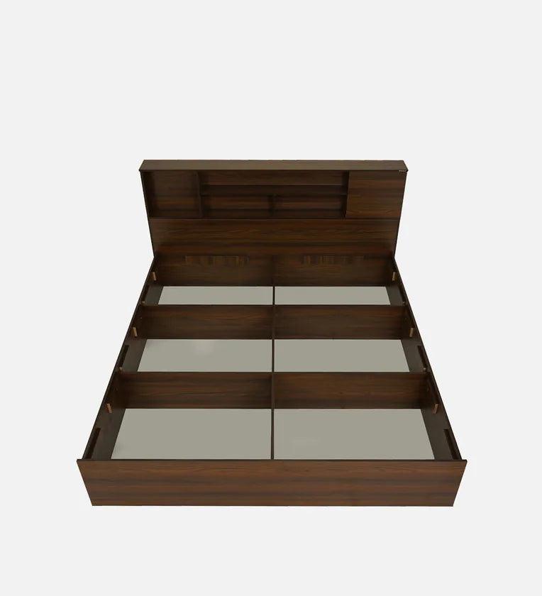 King Size Bed in Walnut Finish with Box Storage - Ouch Cart