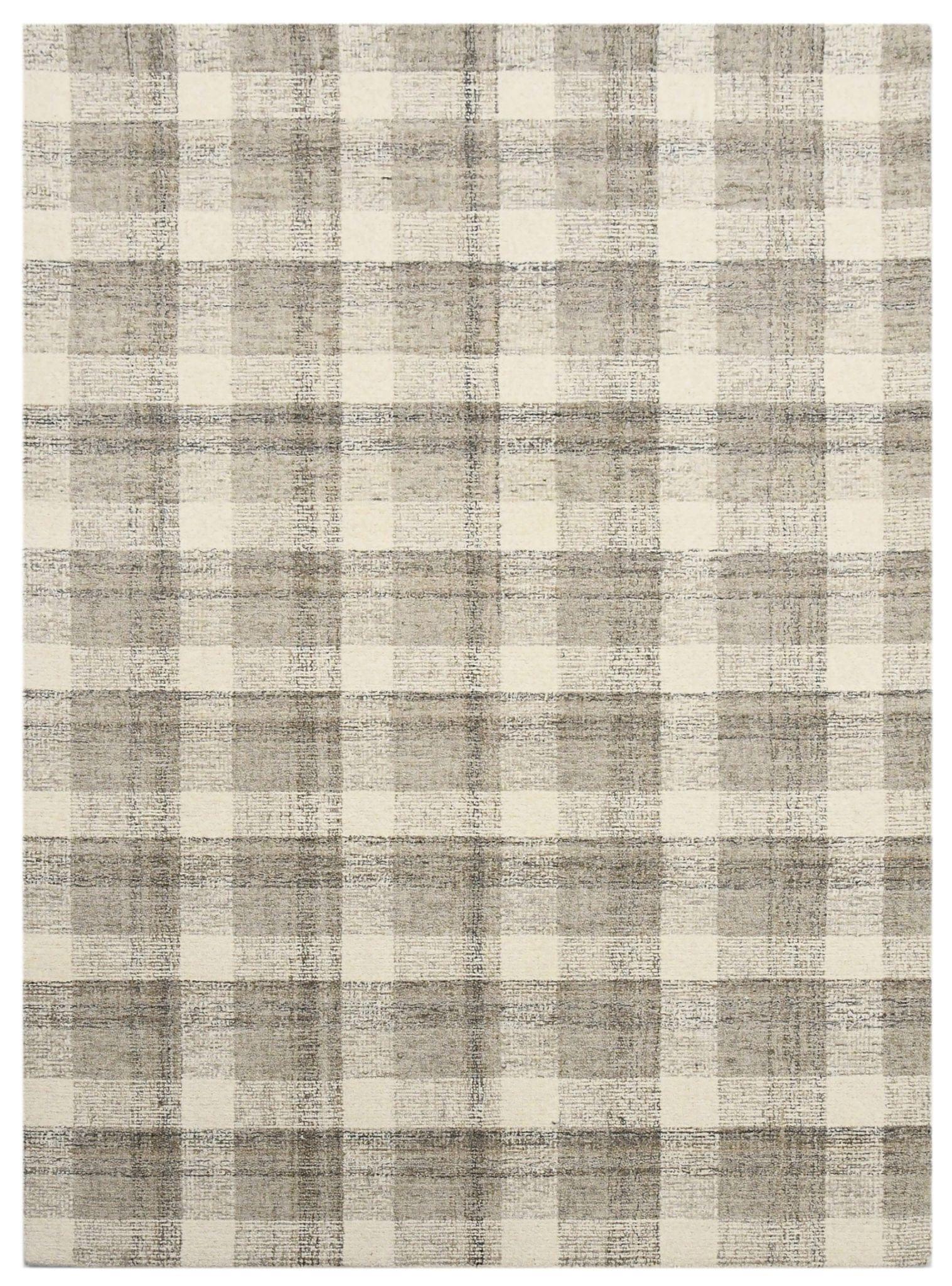Sand Wool Tartan 8 X 10 Feet Hand-Tufted Carpet Checked Rug - Ouch Cart