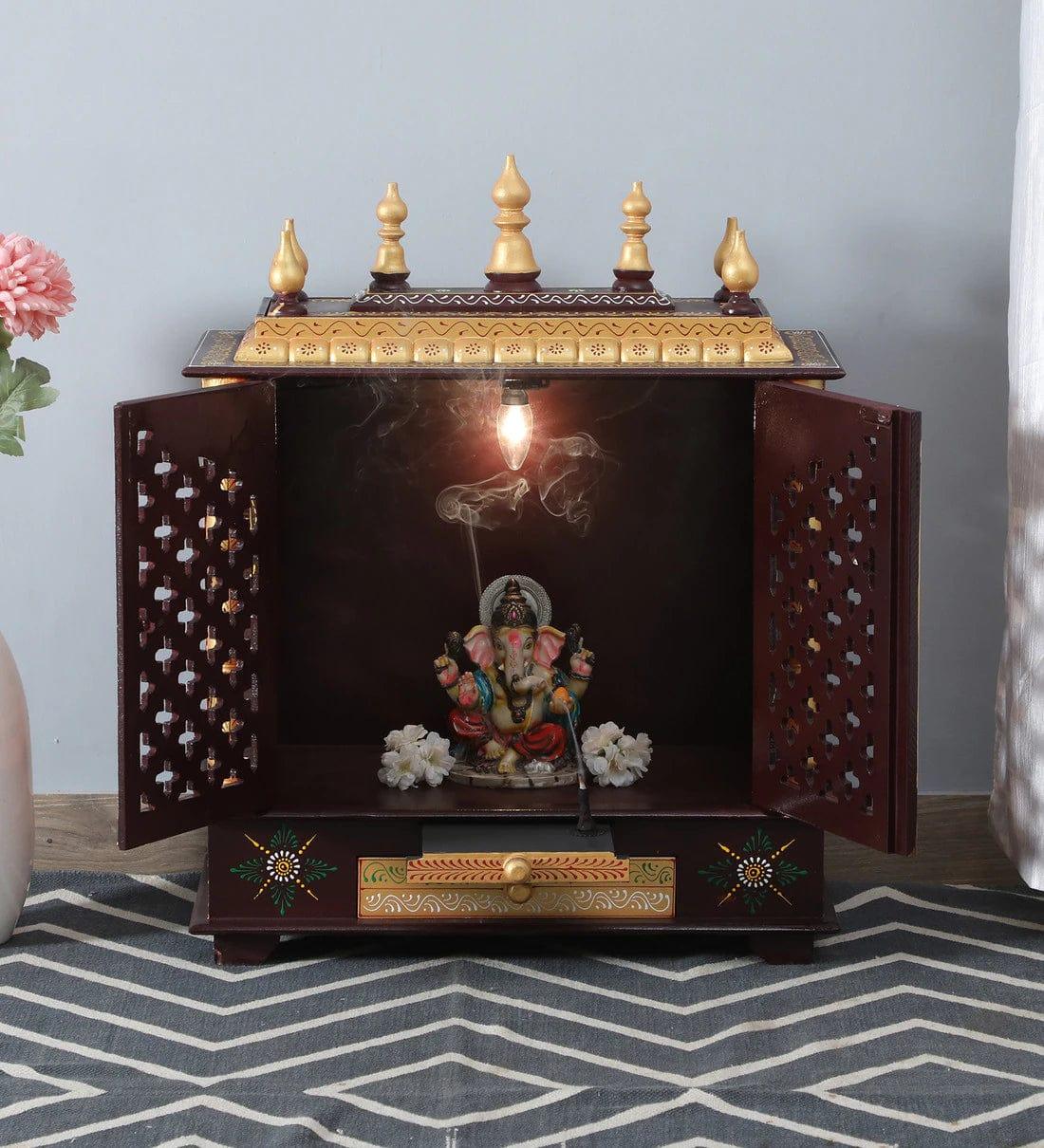 Multicolor Sheesham Wood & MDF Pooja Mandir With Door, - Ouch Cart