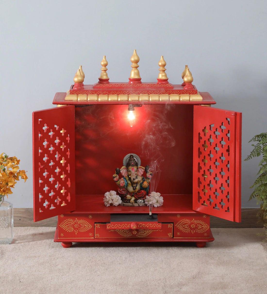 Multicolor Sheesham Wood & MDF Pooja Mandir With Door, - Ouch Cart