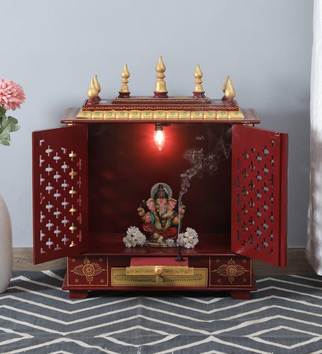 Multicolor Sheesham Wood & MDF Pooja Mandir With Door, - Ouch Cart
