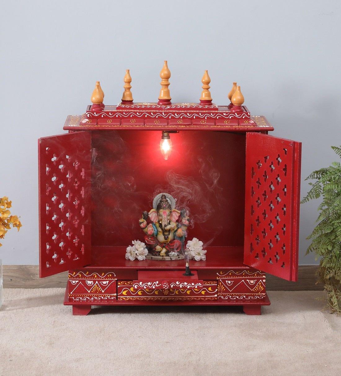 Multicolor Sheesham Wood & MDF Pooja Mandir With Door, - Ouch Cart