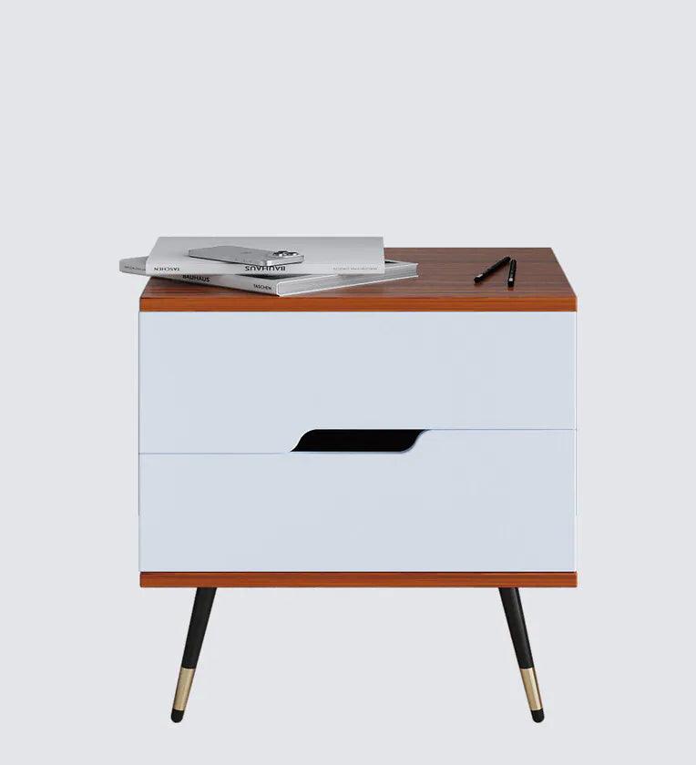 Bedside Table in Natural Teak & Cold White Finish - Ouch Cart