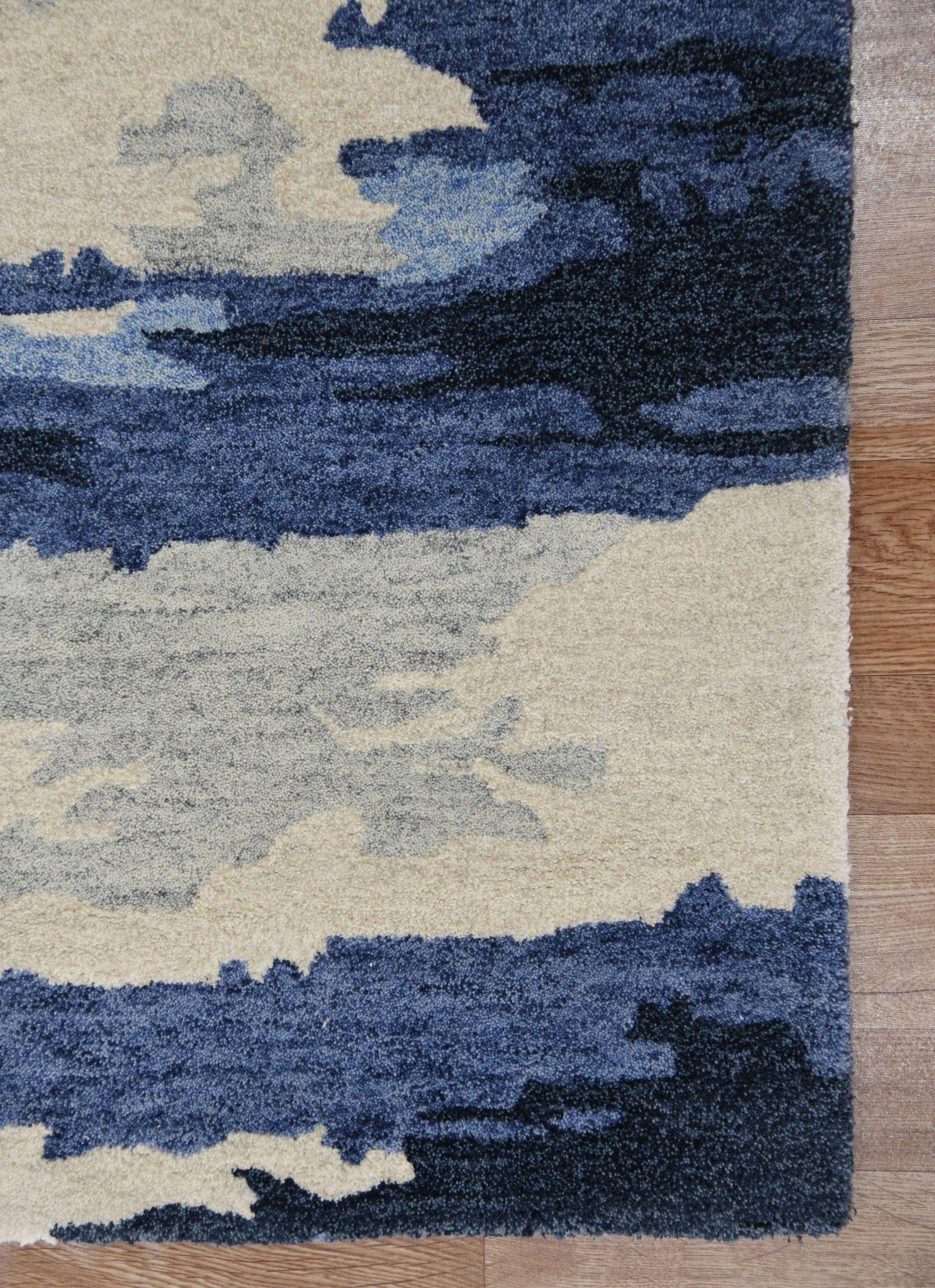 Navy Wool & Viscose Abstract 5x8 Feet Hand-Tufted Carpet - Rug - Ouch Cart