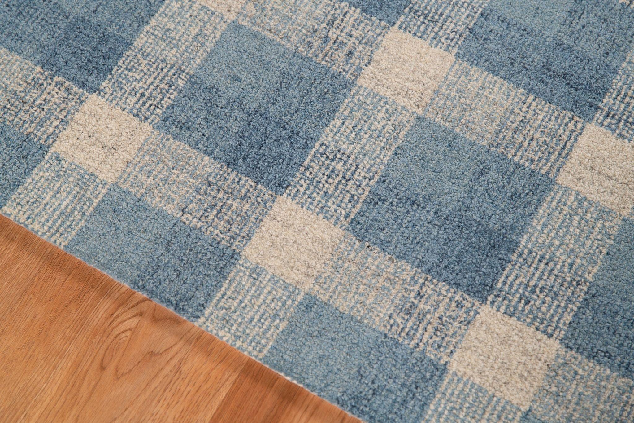 Blue Wool Tartan 8X10 Feet Hand-Tufted Carpet - Rug - Ouch Cart