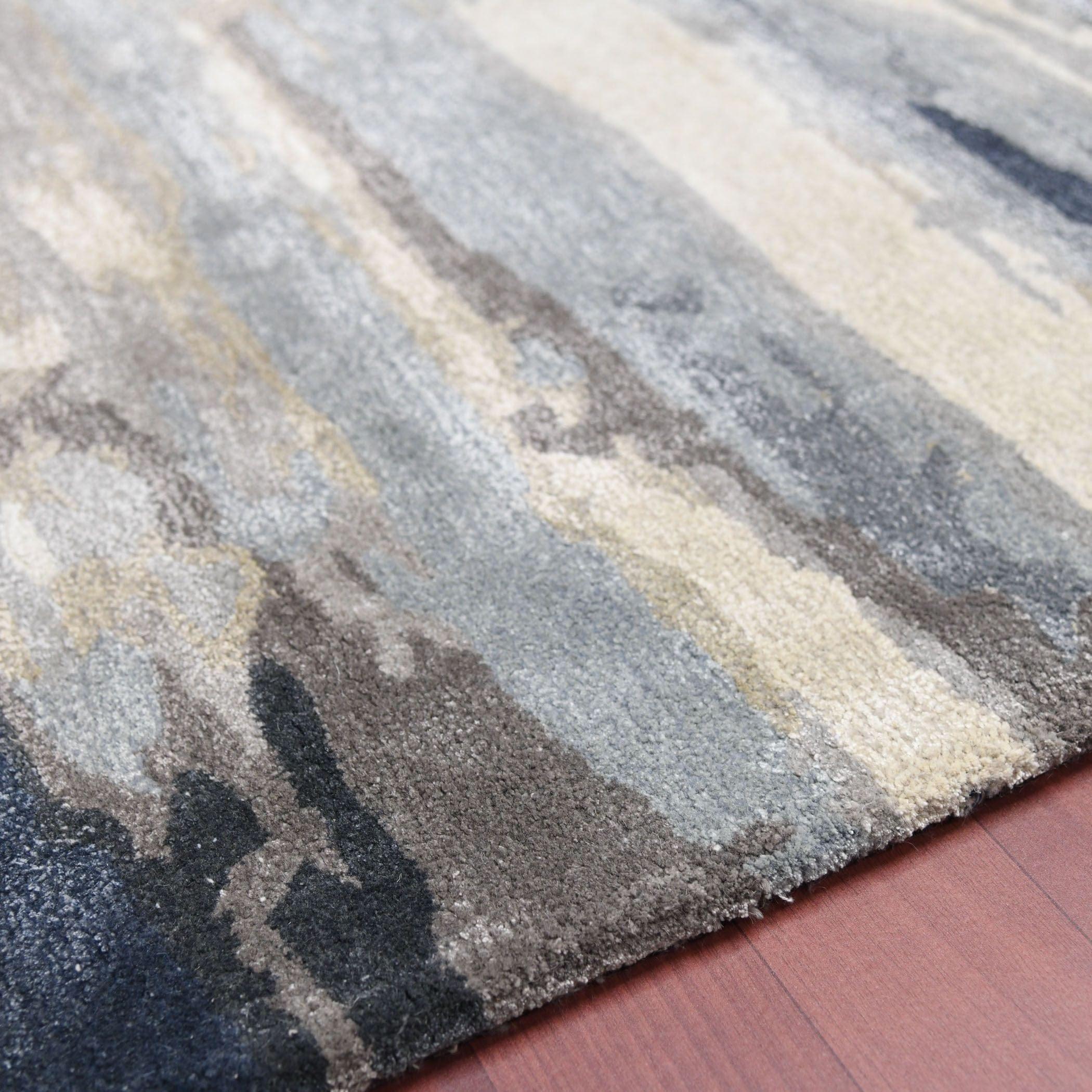 Sky Blue Wool & Viscose Dream Scape 4x6 Feet Hand-Tufted Carpet - Rug - Ouch Cart