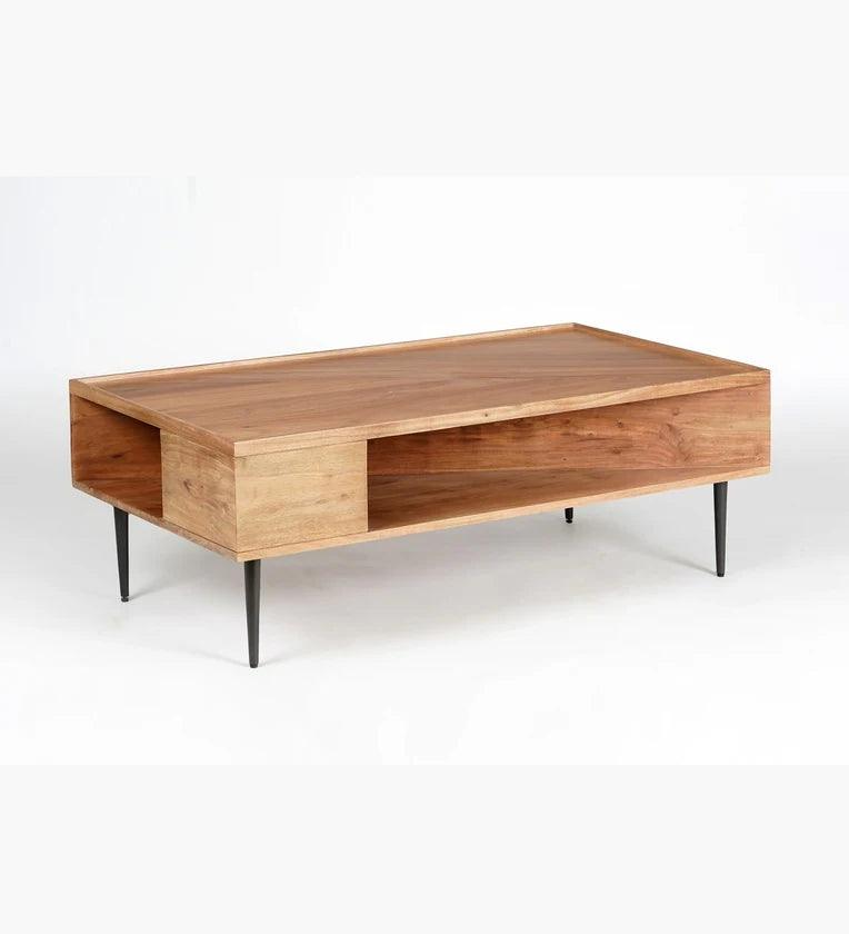 Solid Wood Top Coffee Table In natural Finish - Ouch Cart
