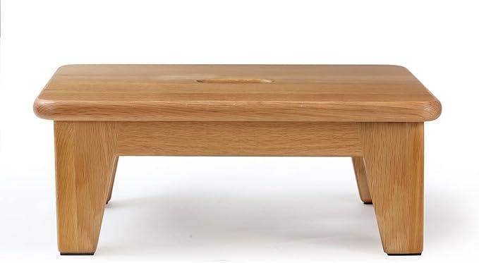 Grown Oak,Wooden Step Stool for Adults, Wood Step Stool for Seniors, 6.5" High Bed Stool, Non-Slip Mat, No Assembly Needed, Solid Wood, Natural Color - Ouch Cart