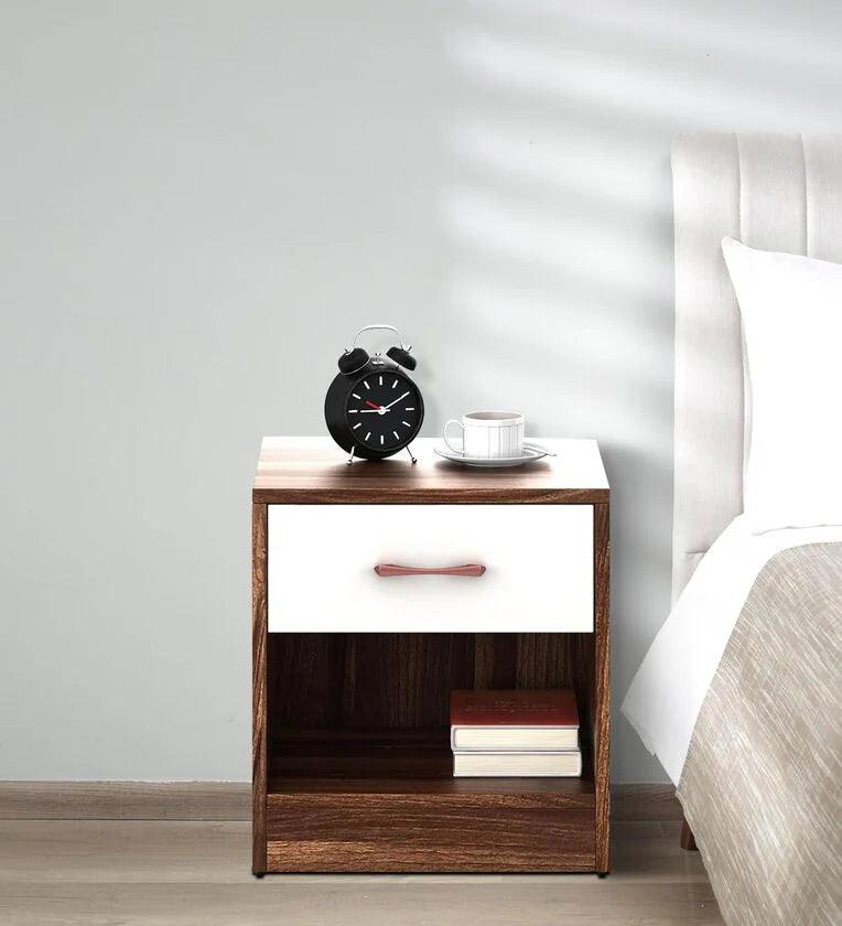 Bedside Table in Frosty White & Antique Oak Finish with Drawer - Ouch Cart