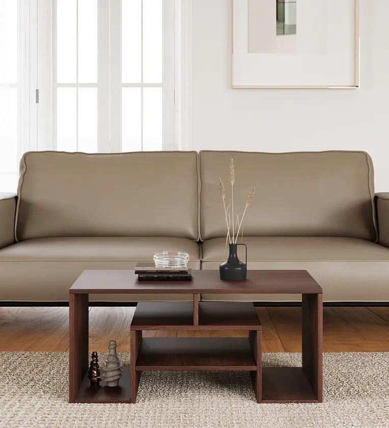 Wood Top Coffee Table In Dark Acacia Finish - Ouch Cart