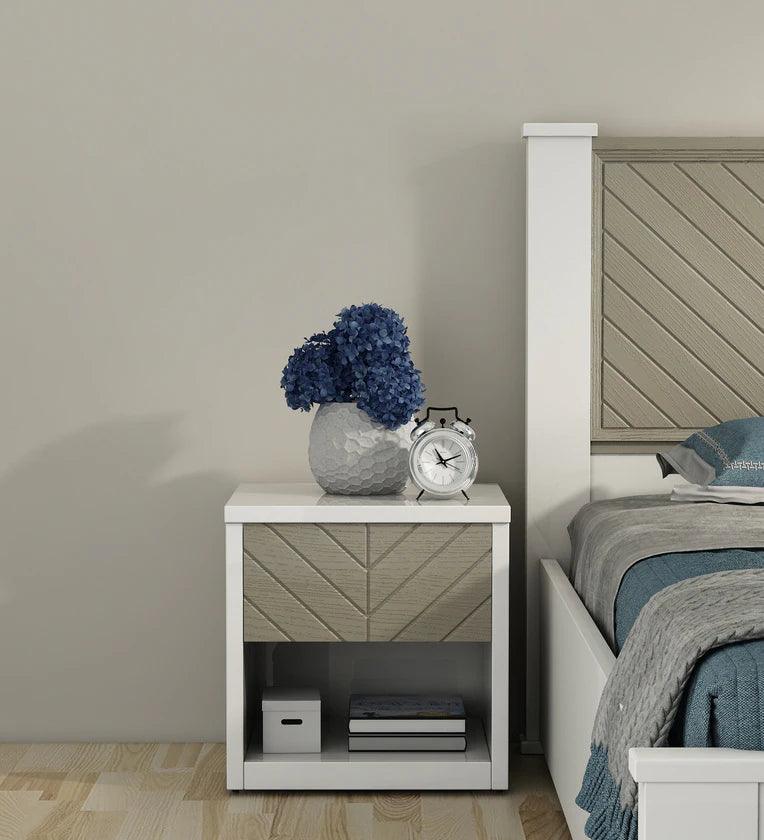 Alaska Bedside Table in High Gloss White Finish With Drawer - Ouch Cart