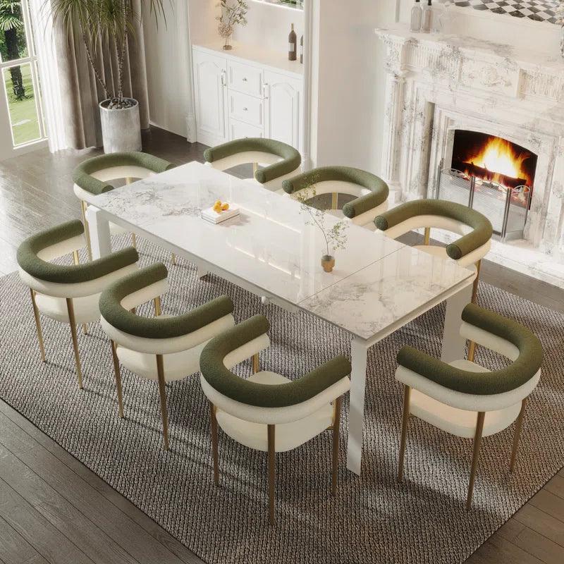 Rectangular Expandable Sintered Stone 78.75'' L x 31.5'' W, 9 Piece Dining Set - Ouch Cart