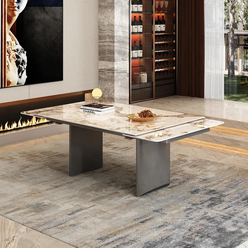 10 - Piece Extendable Marble Top Double Pedestal Dining Set - Ouch Cart