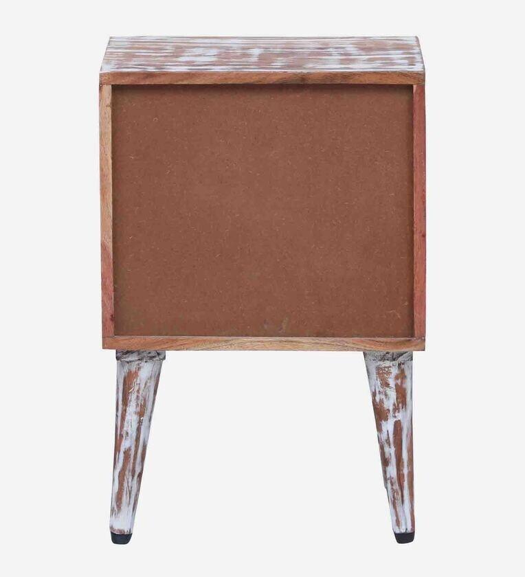 Solid Wood Bedside Table In White Distress Finish - Ouch Cart