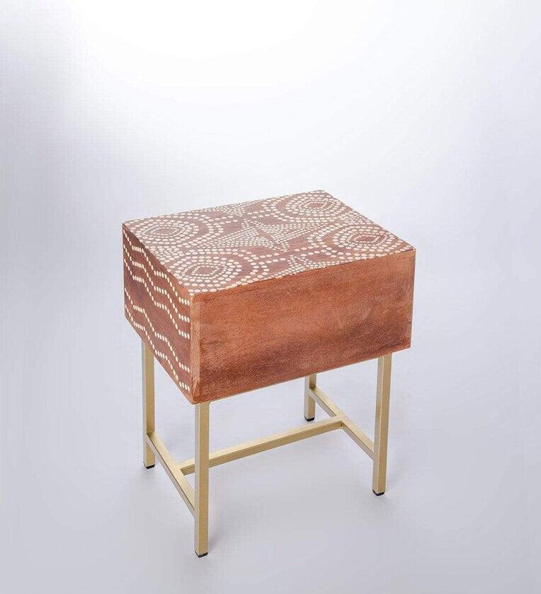 Solid Wood Bedside Table In Natural Finish - Ouch Cart