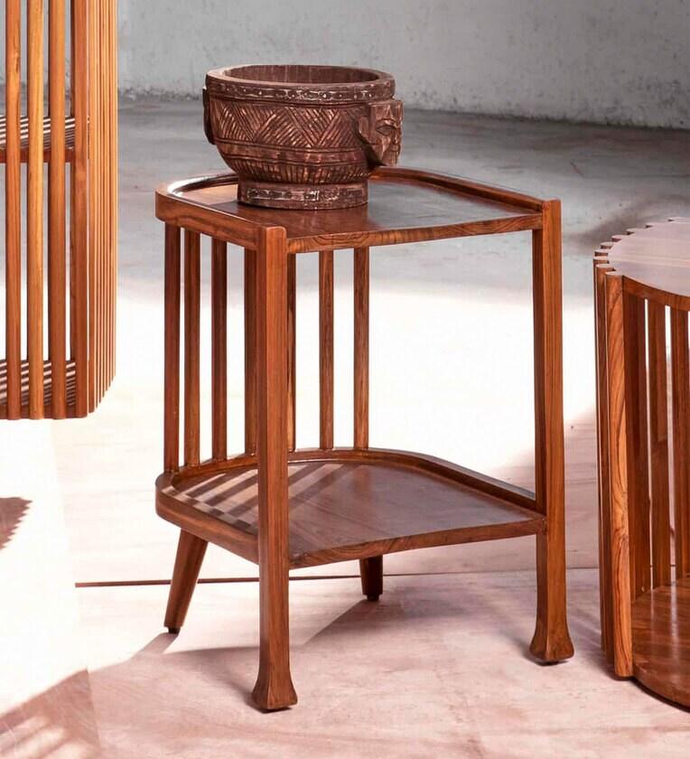 Solid Wood Bedside Table In Natural Finish - Ouch Cart