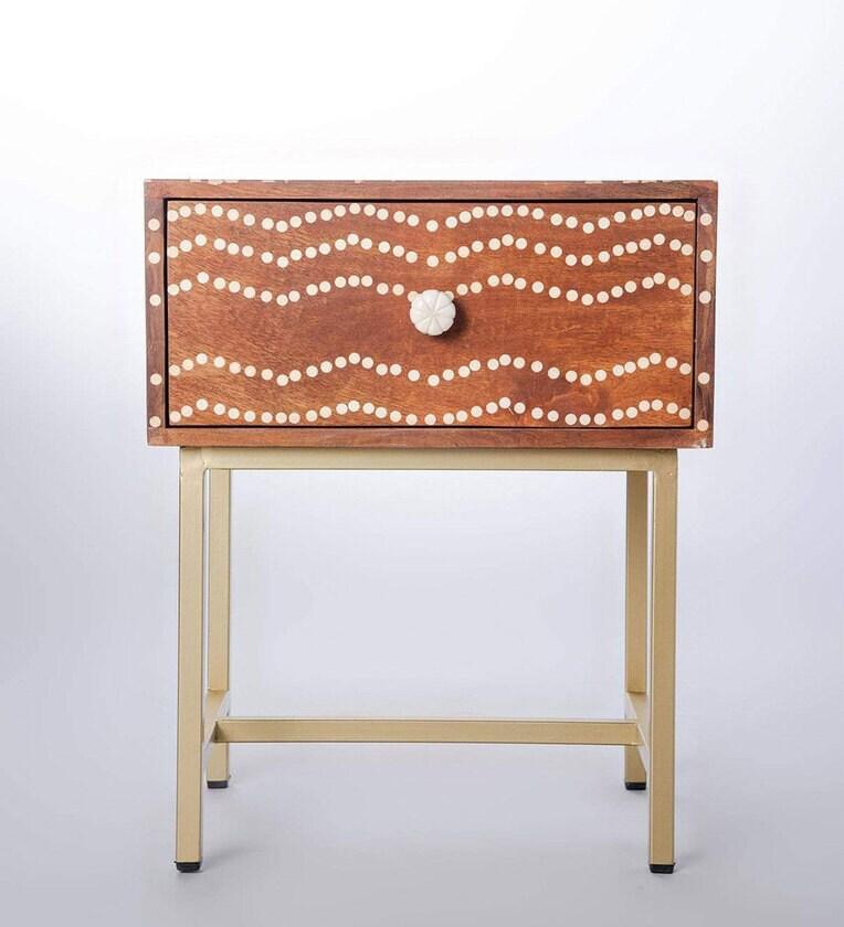 Solid Wood Bedside Table In Natural Finish - Ouch Cart