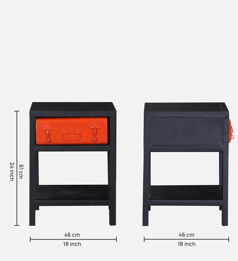 Metal Bedside Table In Dual Tone Finish With Drawer - Ouch Cart