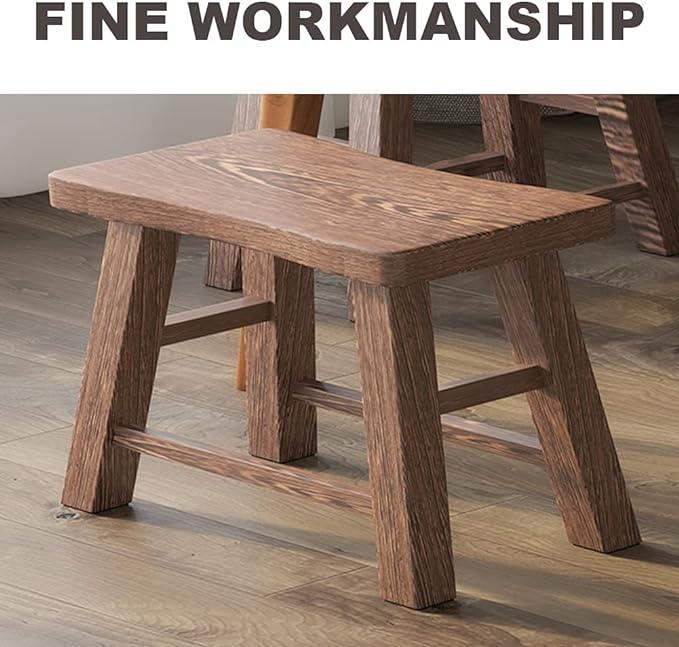 Step Stool 10.6 Inch Rustic Solid Wooden Footstool for Kids & Adults Small Bench Plant Stand Fishing Stool, Perfect for High Beds, Kitchen, Bathroom, Closet, Sink - Ouch Cart