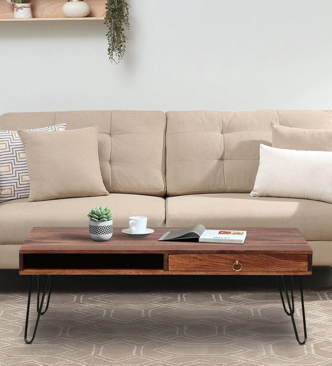 Gumina Sheesham Wood Coffee Table In Rustic Teak Finish, - Ouch Cart