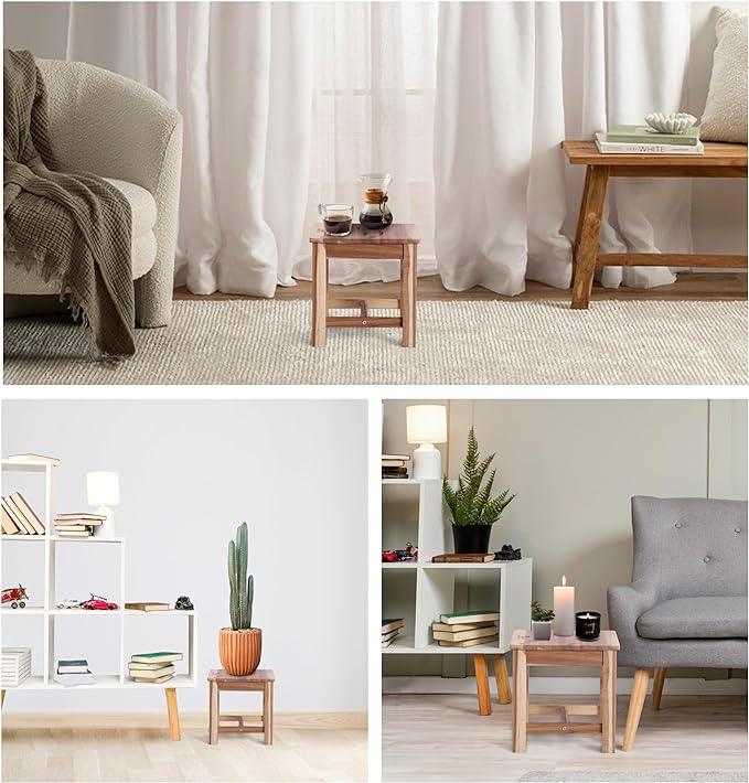 12 Inch Wooden Step Stool, Small Nature Beach Chair under Desk, Indoor Acacia Wood Short Footstool for Living Room, Kitchen, Bathroom - Ouch Cart