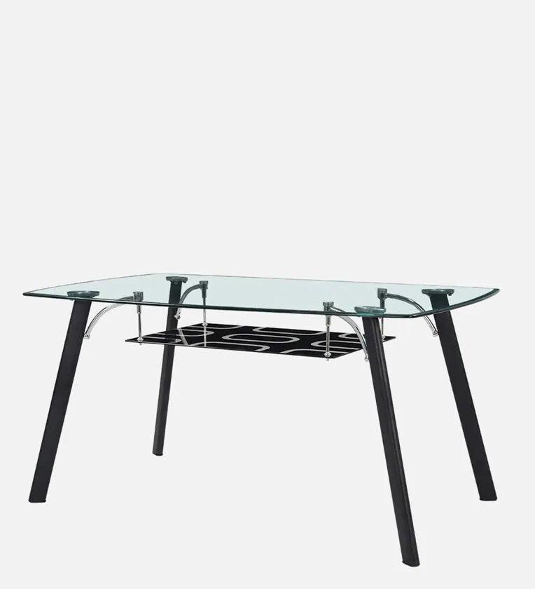 Glass Top 6 Seater Dining Set In Black Colour - Ouch Cart