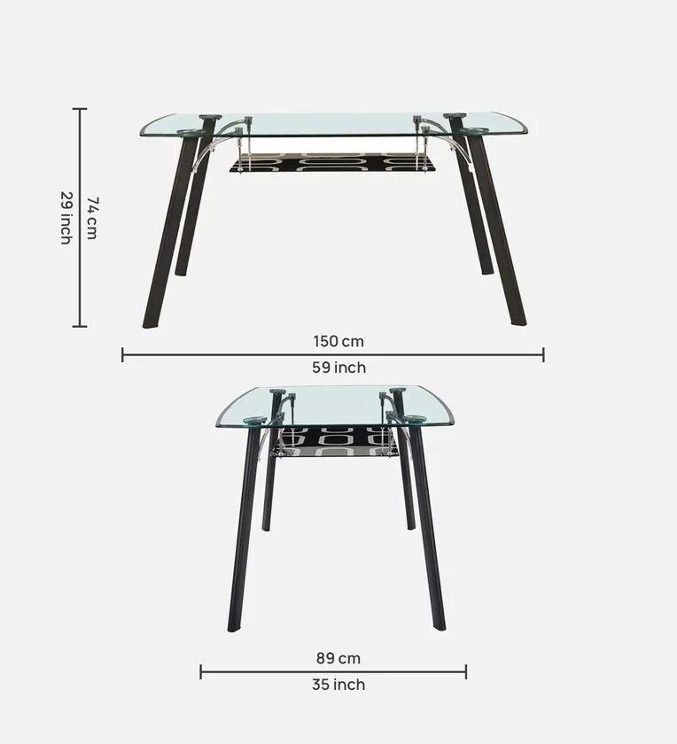 Glass Top 6 Seater Dining Set In Black Colour - Ouch Cart