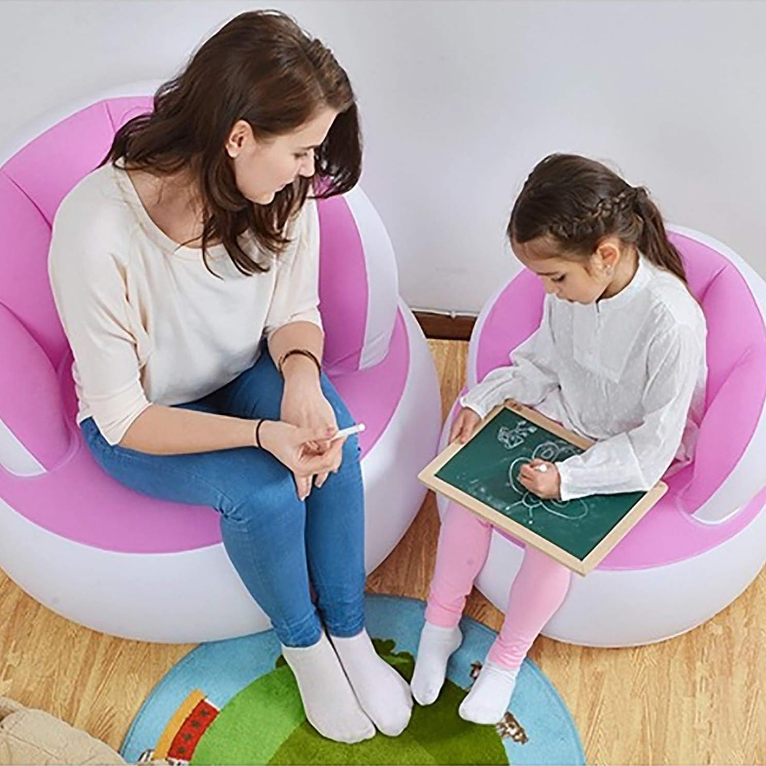 Kids Inflatable Sofa Chair With Backrest Foot Air Pump With Hose (1 Set 85x74 Cm Approx) Wukusy