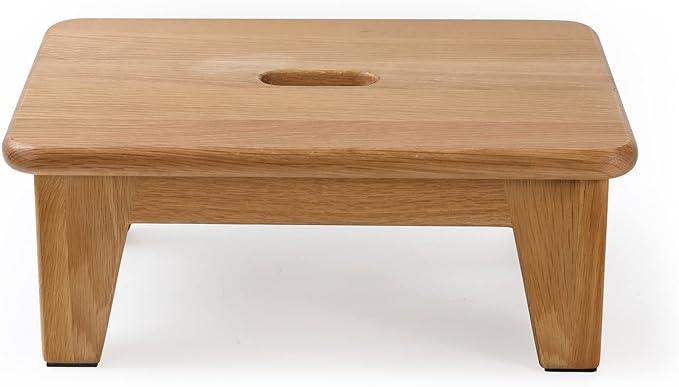 Grown Oak,Wooden Step Stool for Adults, Wood Step Stool for Seniors, 6.5" High Bed Stool, Non-Slip Mat, No Assembly Needed, Solid Wood, Natural Color - Ouch Cart