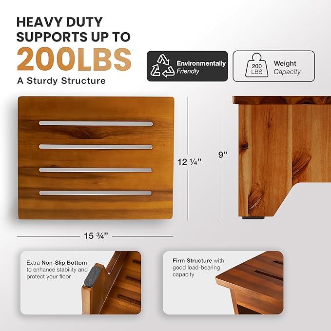 Wooden Step Stools for High Beds - 200 lbs Safety Stepping Stool Bathroom Aid for Handicap, Elderly, Seniors, Kid, Bathtub, Bed, Kitchen (Acacia Wood 9" Height) - Ouch Cart