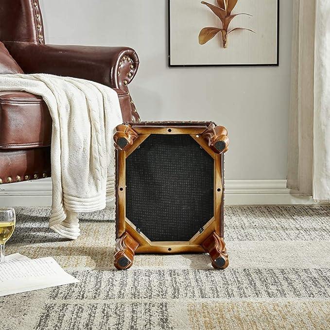 Small Foot Stool with Fiber Leather Wooden Foot Rest Upholstered Footrest for Living Room Bedroom - Ouch Cart