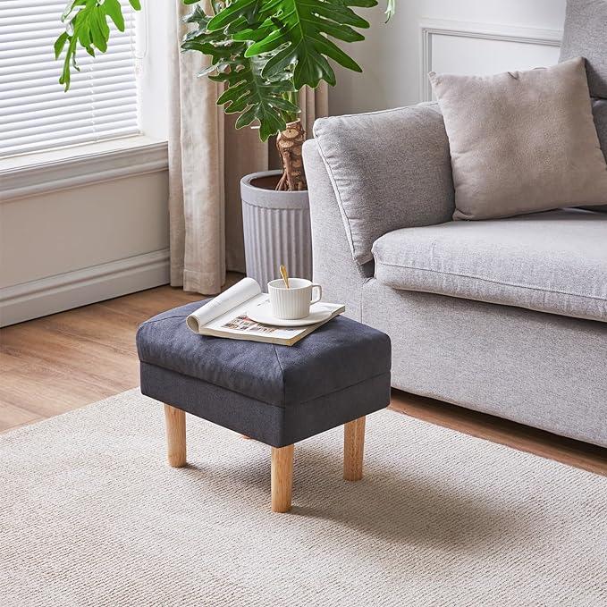 Chair with Sponge Padded Seat, Footrest, Shoes Changing Wooden Stool for Living Room, Bedroom, Entryway, 15.74×11.41×12.59 inches, Dark Grey UHBD023BG - Ouch Cart