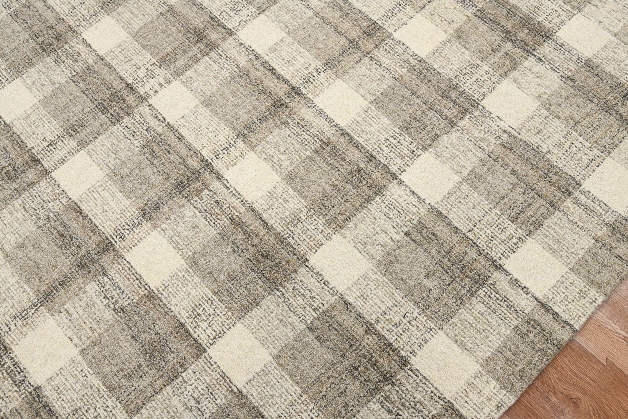 Sand Wool Tartan 8 X 10 Feet Hand-Tufted Carpet Checked Rug
