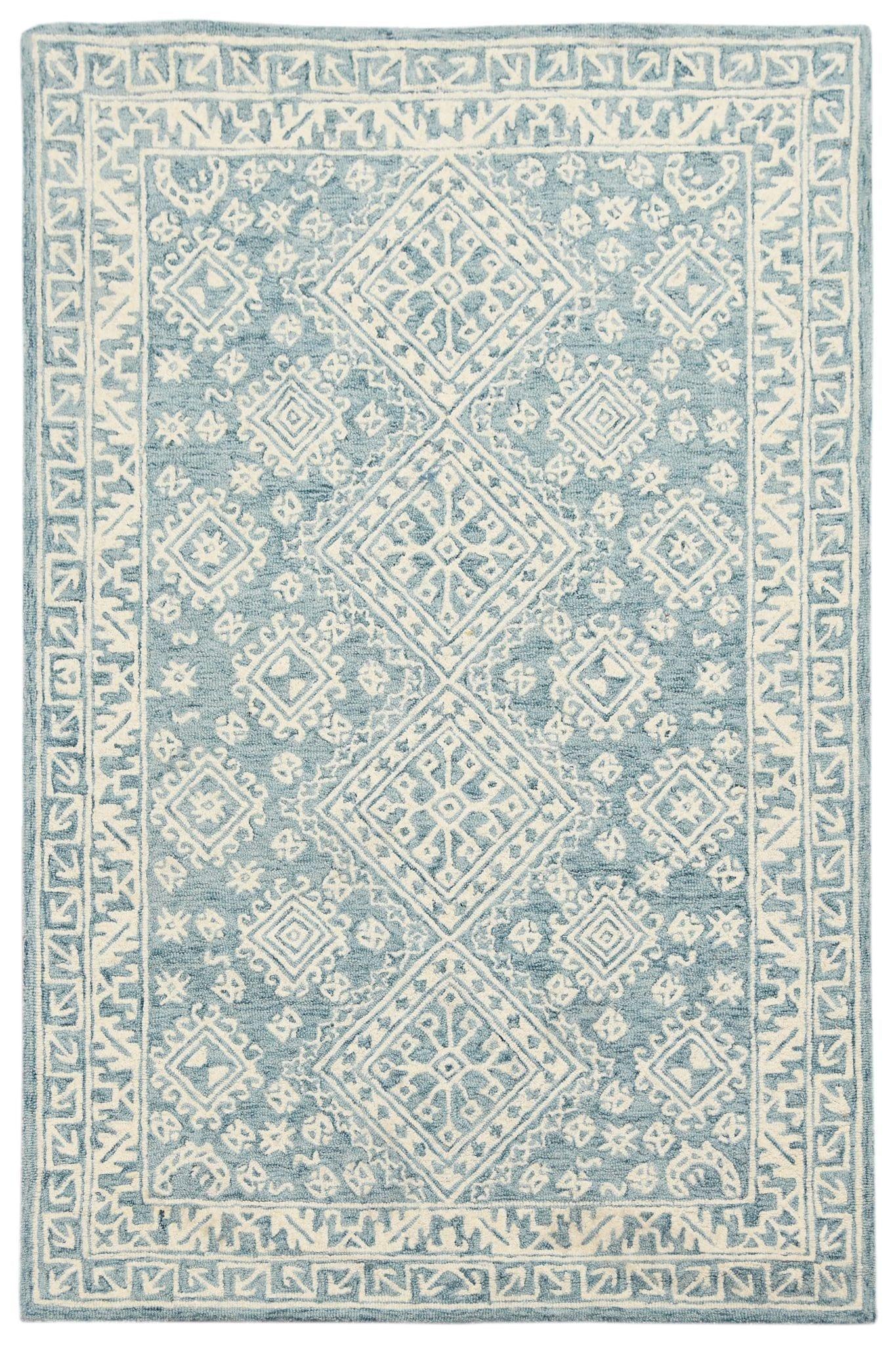 Teal Blaze Wool Boston 4x6 Feet Hand-Tufted Carpet - Rug - Ouch Cart
