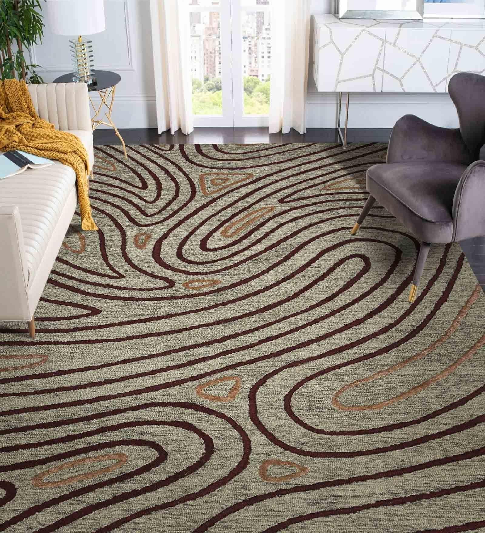 KHAKI Wool & Viscose Canyan 8x10 Feet Hand-Tufted Carpet - Rug - Ouch Cart