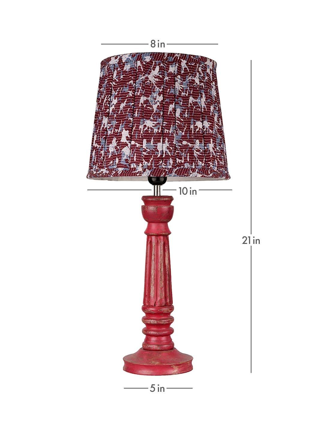 Wooden Pillar Pink lamp with pleeted Colorful Soft Shade - Ouch Cart