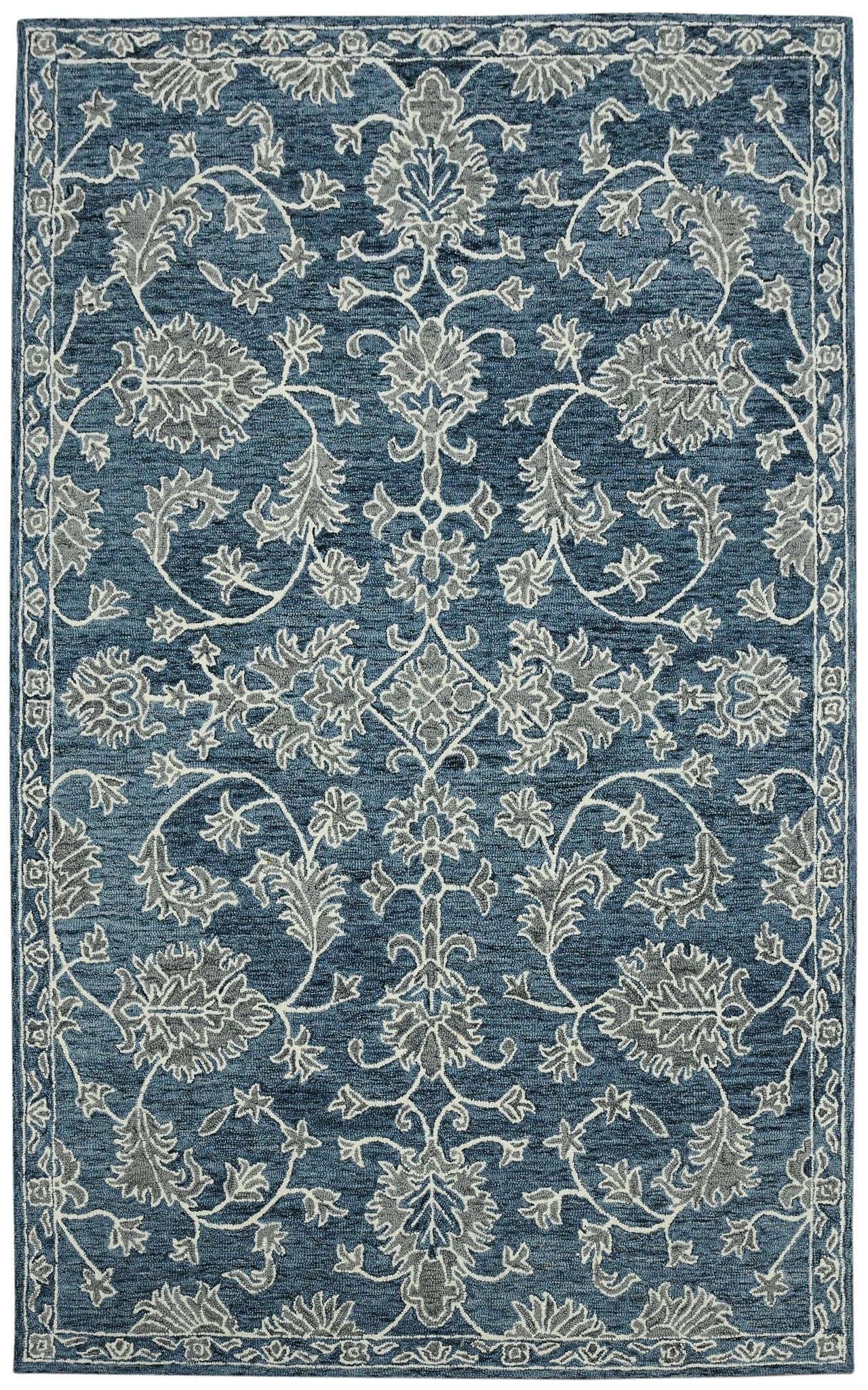Navy Wool Romania 8X10 Feet  Hand-Tufted Carpet - Rug