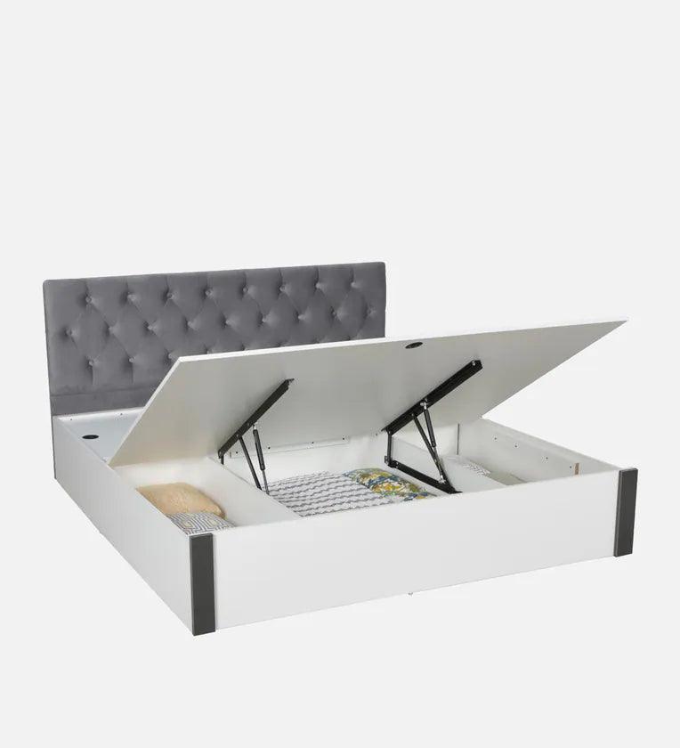 King Size Bed in Frosty White Finish with Hydraulic Storage - Ouch Cart