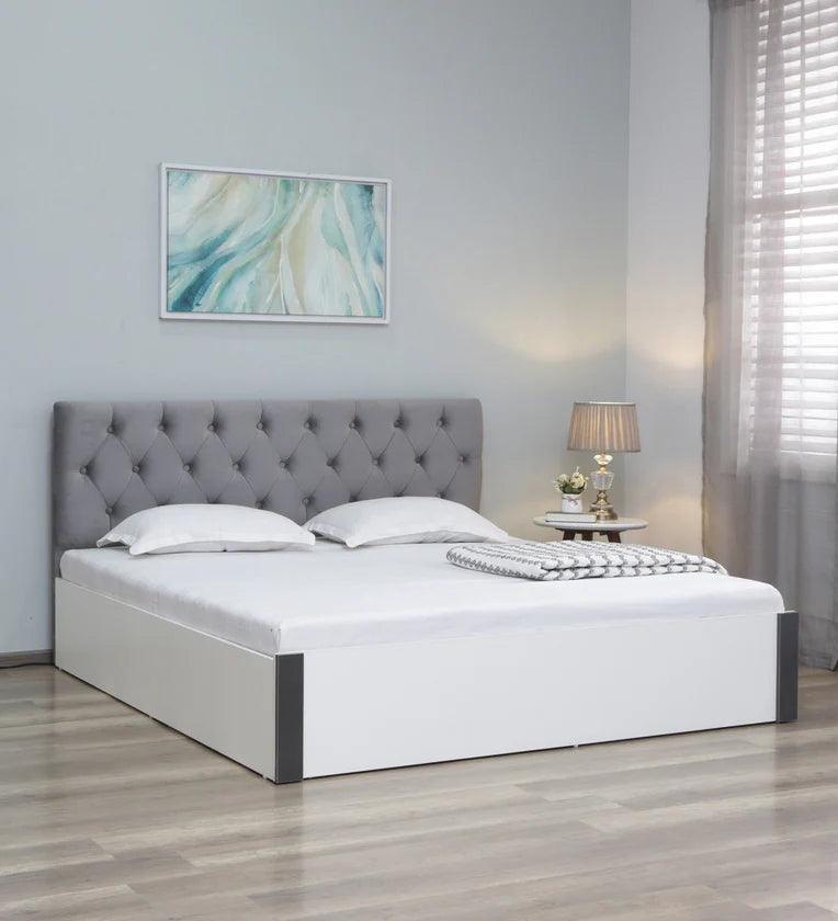 King Size Bed in Frosty White Finish with Hydraulic Storage - Ouch Cart