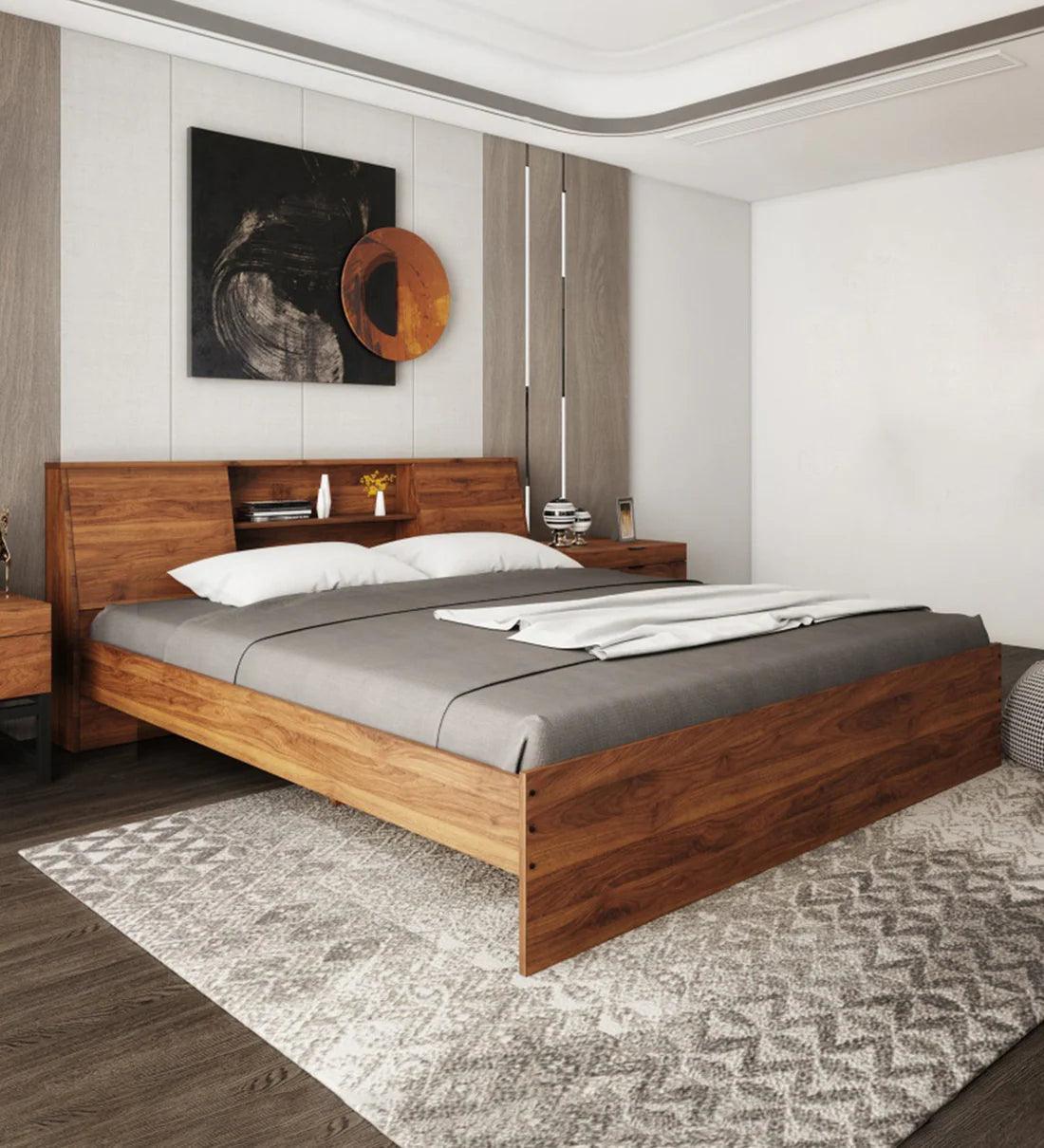 Denz King Size Bed In Columbian Walnut Colour - Ouch Cart