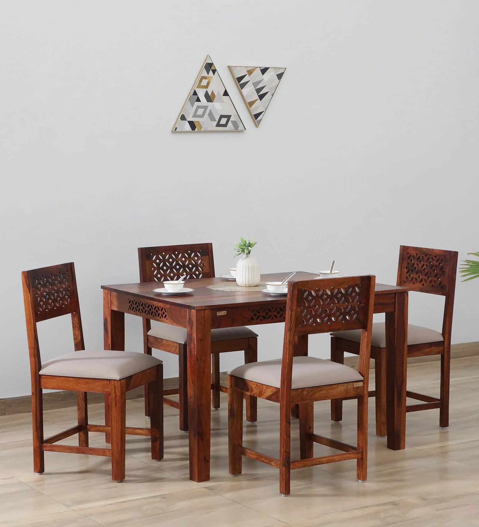 Sheesham Wood 4 Seater Dining Set in Scratch Resistant Honey Oak Finis