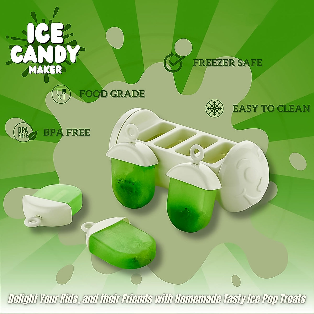 Plastic Ice Candy Maker 4 Compartment Grid Kulfi Candy (1 Pc) Wukusy