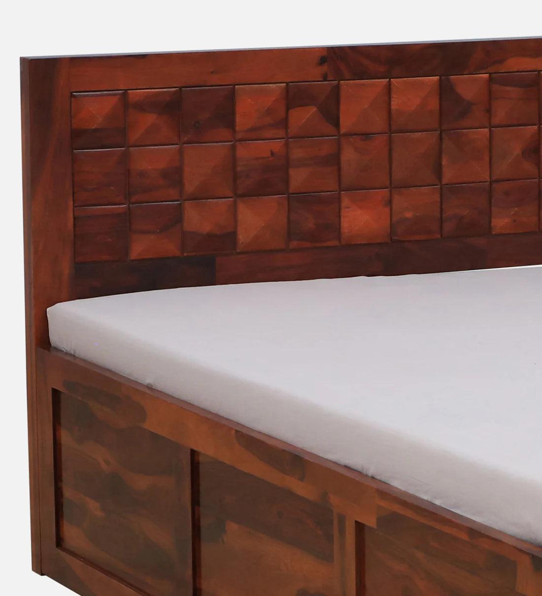 Sheesham Wood King Size Bed in Dark Brown Colour with Box Storage - Ouch Cart